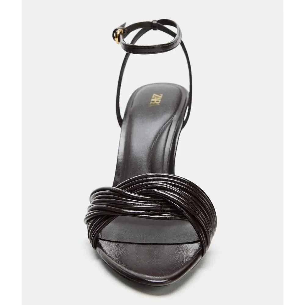 Zara NWT Brown Crisscross Ankle Strap Stiletto Sandals 7.5